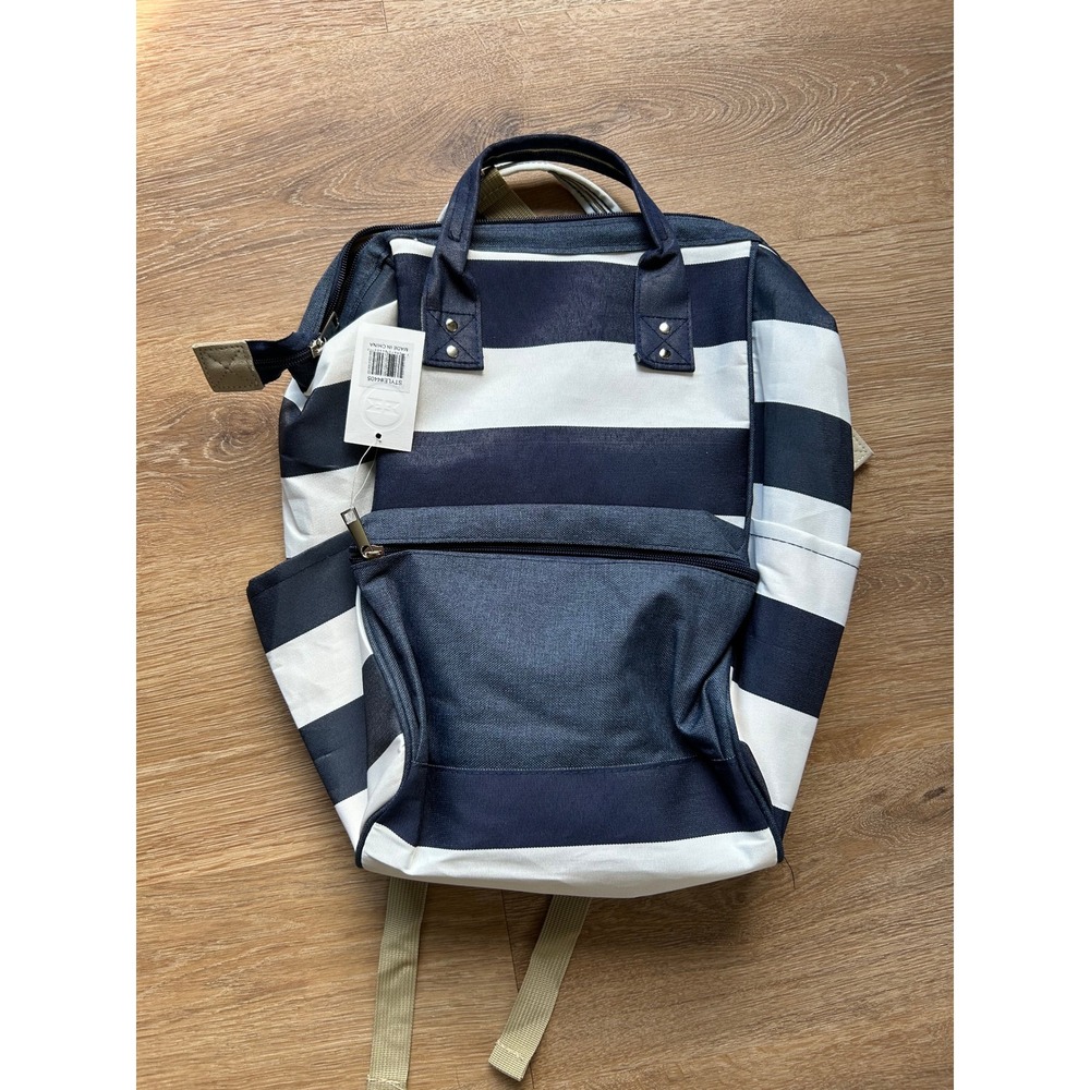 Moda West Striped Backpack Navy Blue White Doctor Bag Style NWT STYLE#4405
